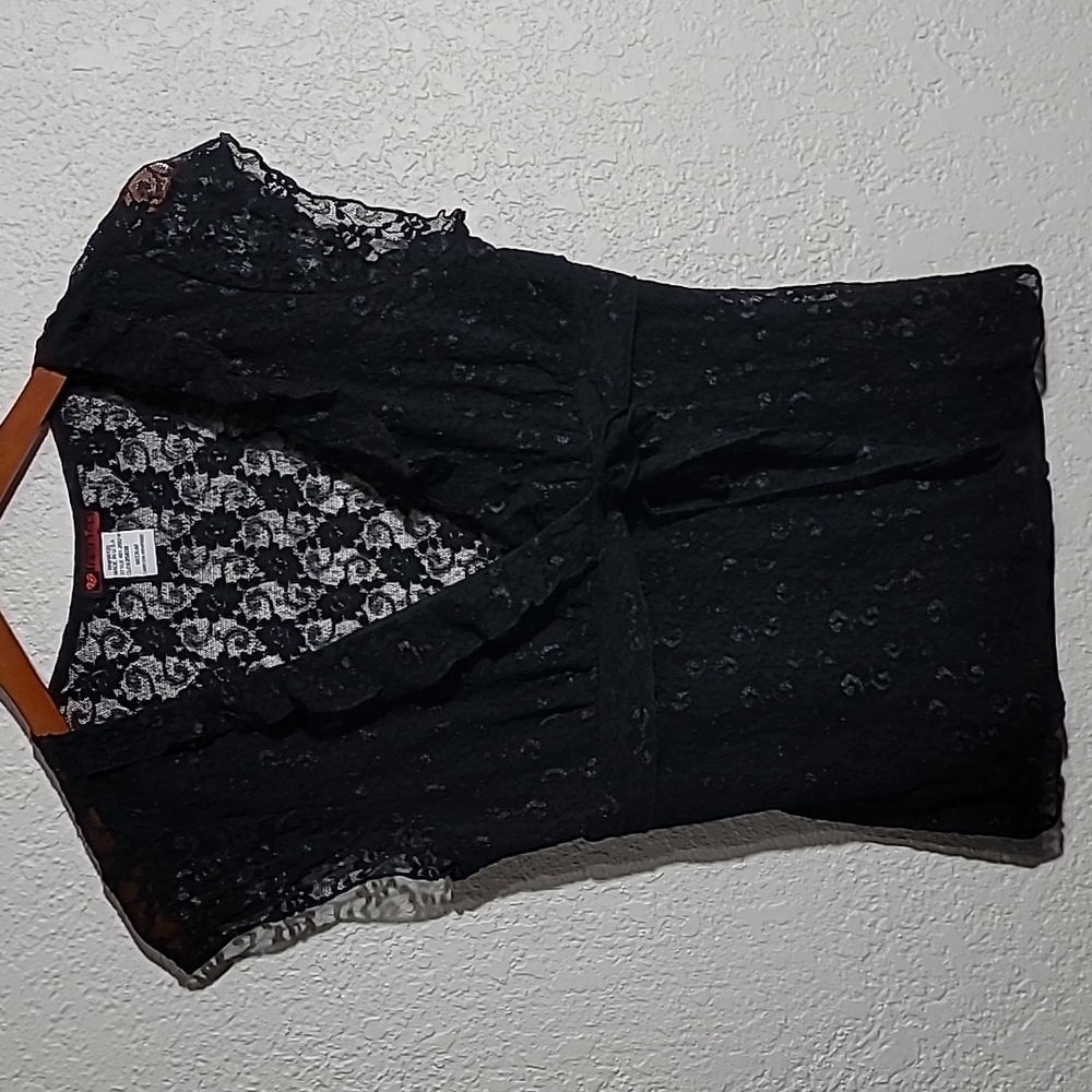 First Kiss Sexy Black Lace V Neck w/Tie in front Sz. M